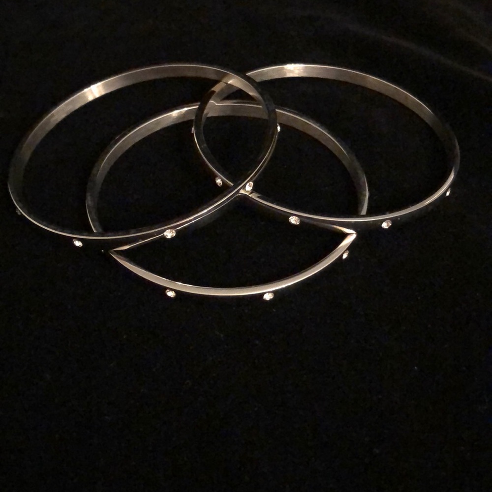 Steel by Design Set of 3 Shiny Crystal Station Bangles